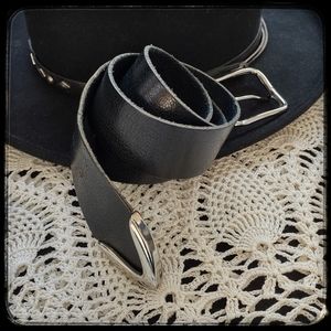 Black Leather Belt with Silver Detailing